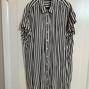 Madewell Black & White Striped Ruffle-Sleeve Button-Down Shirt